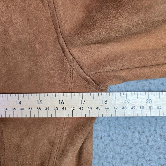 Shinestar Moto Faux Suede Jacket Medium Camel Tan Stretch Cropped Trend Y2K - Picture 7 of 12